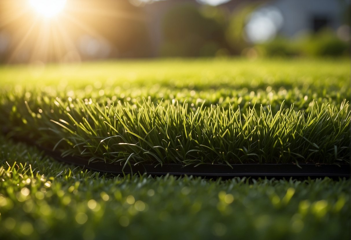 A lush green artificial turf lawn stretches across a backyard in Redlynch, QLD. The sun shines down, casting a warm glow on the low-maintenance, cost-effective landscaping option